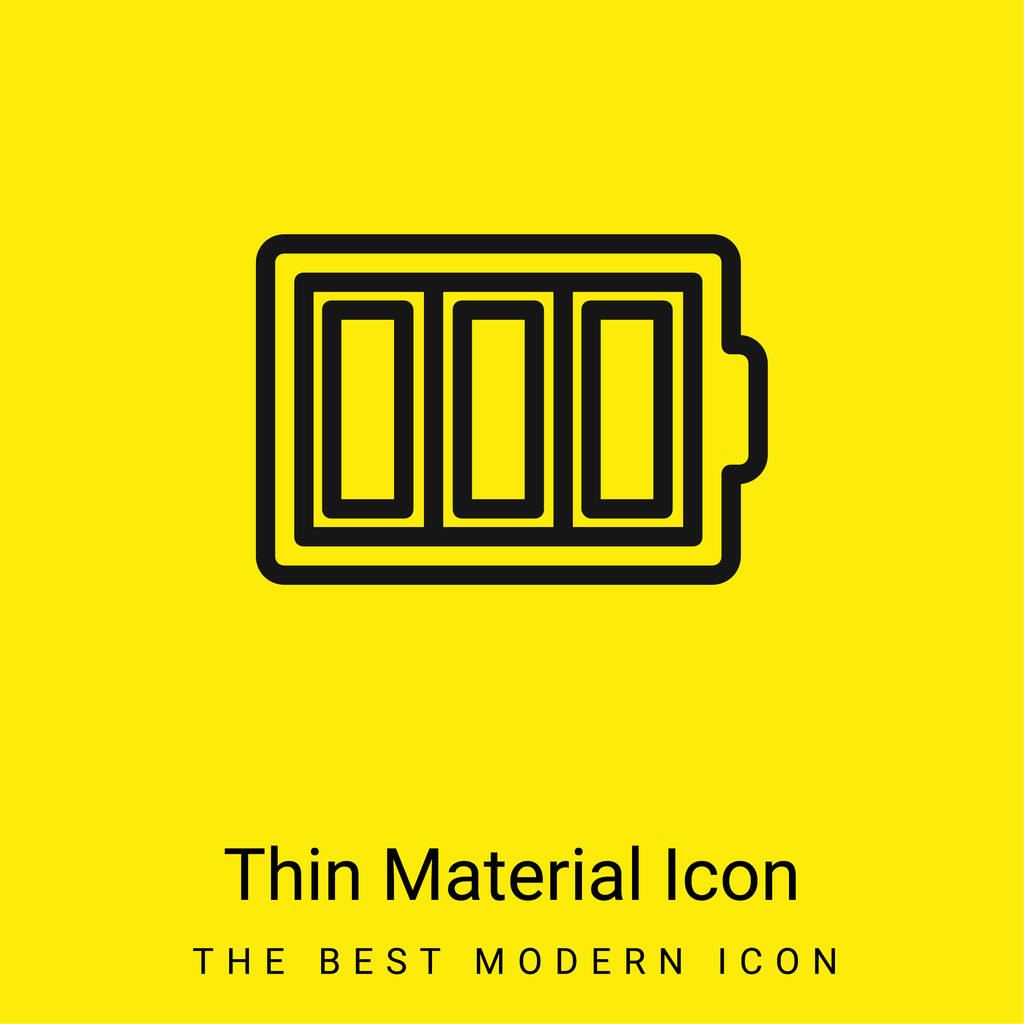 Symbole de contour mince de batterie dans un cercle icône minimale de matériau jaune vif - Vecteur, image