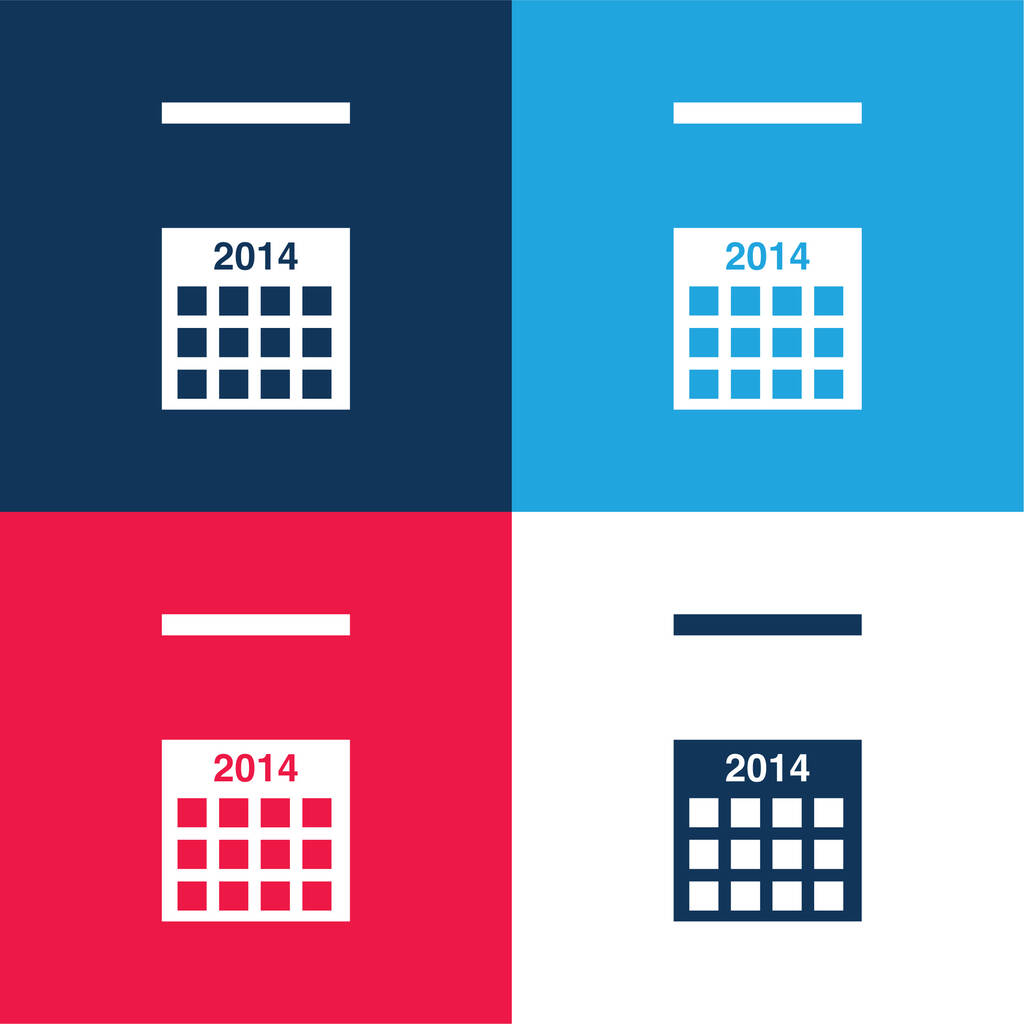 2014 Kalendarz ścienny niebieski i czerwony czterech kolorów minimalny zestaw ikon - Wektor, obraz