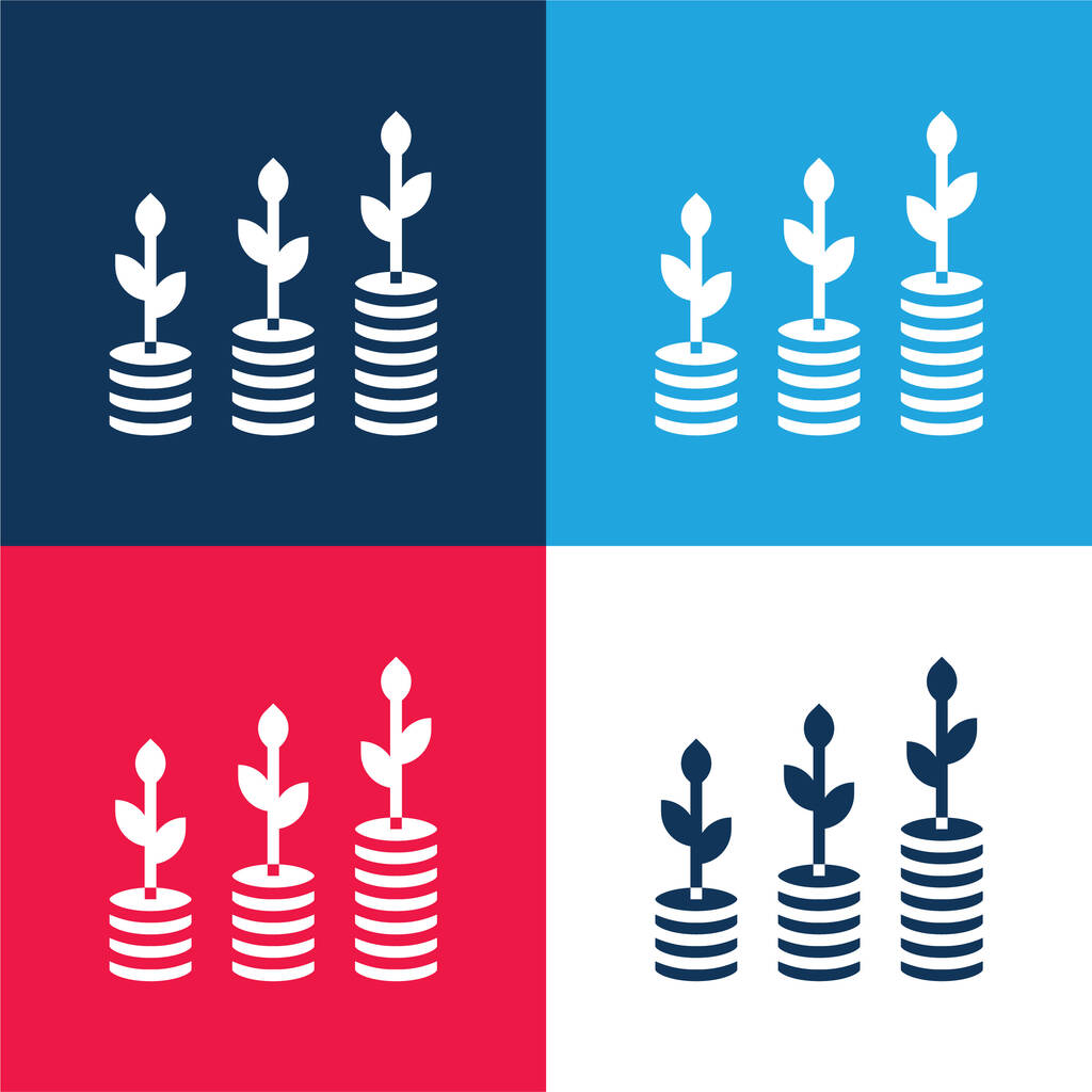 Банк синий и красный четыре цвета минимальный набор значков - Вектор,изображение