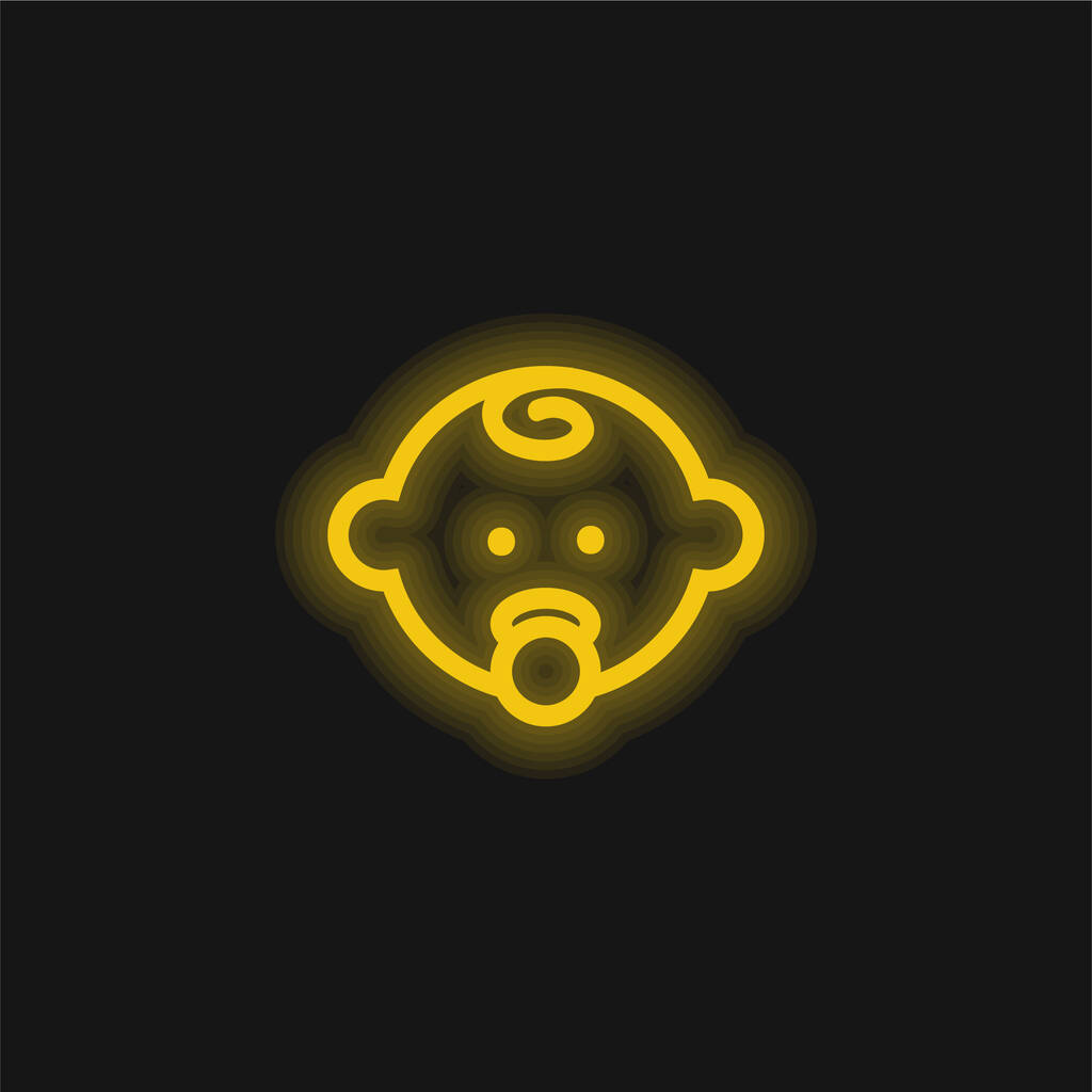 Baby Head Outline con ciuccio giallo icona al neon incandescente - Vettoriali, immagini