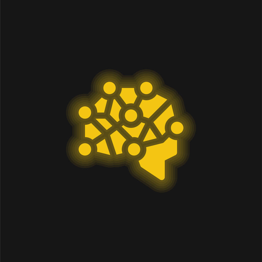 Icona al neon brillante giallo cervello - Vettoriali, immagini