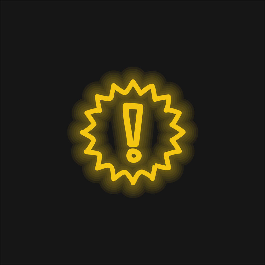 Alerte main dessinée Symbole jaune brillant icône néon - Vecteur, image