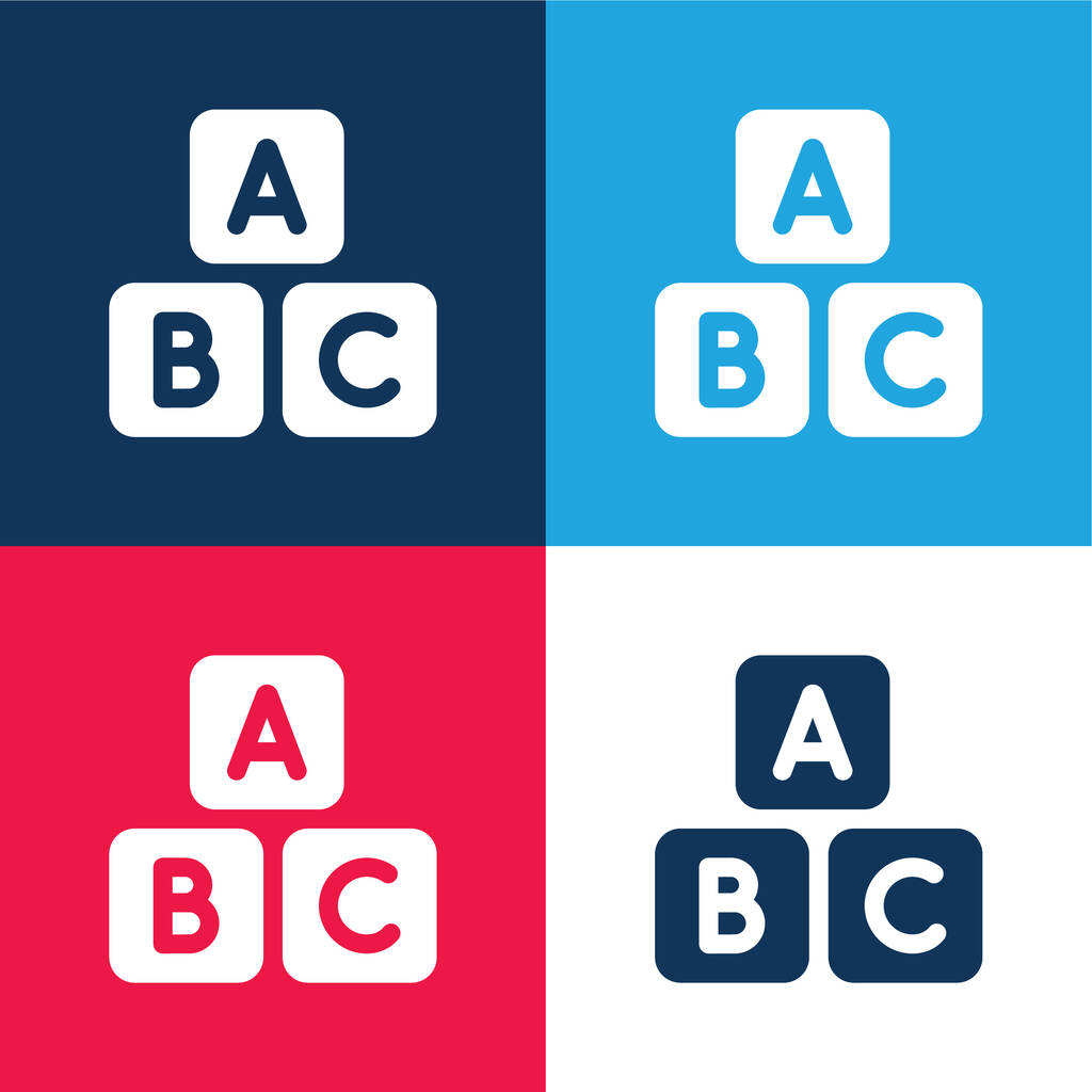 Abc Блок синий и красный четыре цвета минимальный набор значков - Вектор,изображение