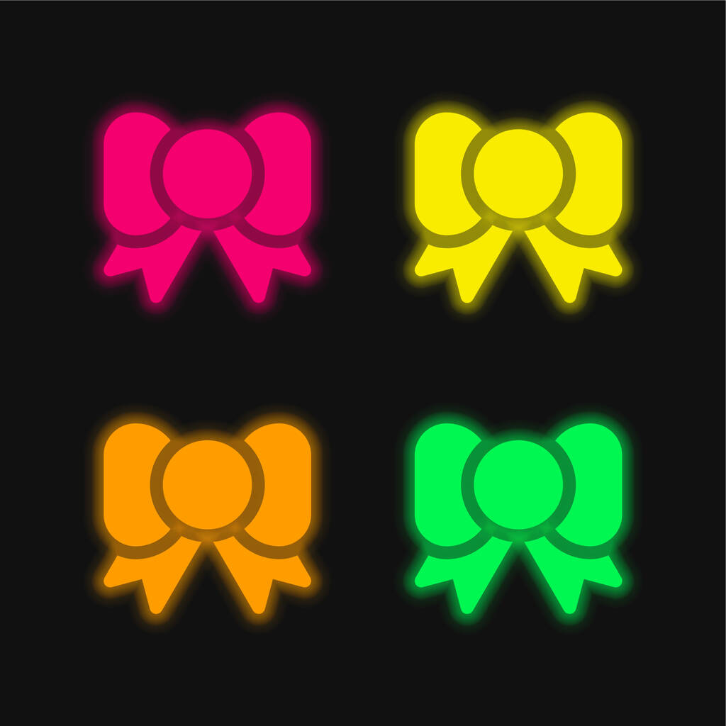 Bowtie τεσσάρων χρωμάτων λαμπερό εικονίδιο διάνυσμα νέον - Διάνυσμα, εικόνα