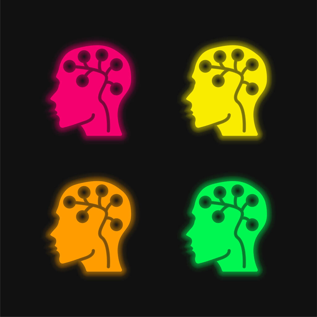 Mózg cztery kolory świecące neon wektor ikona - Wektor, obraz