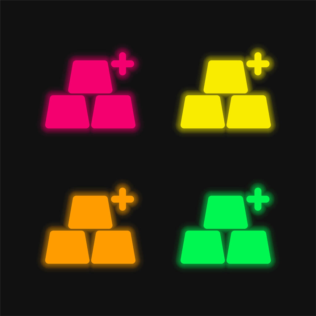 Objecten toevoegen vier kleuren gloeiende neon vector icoon - Vector, afbeelding