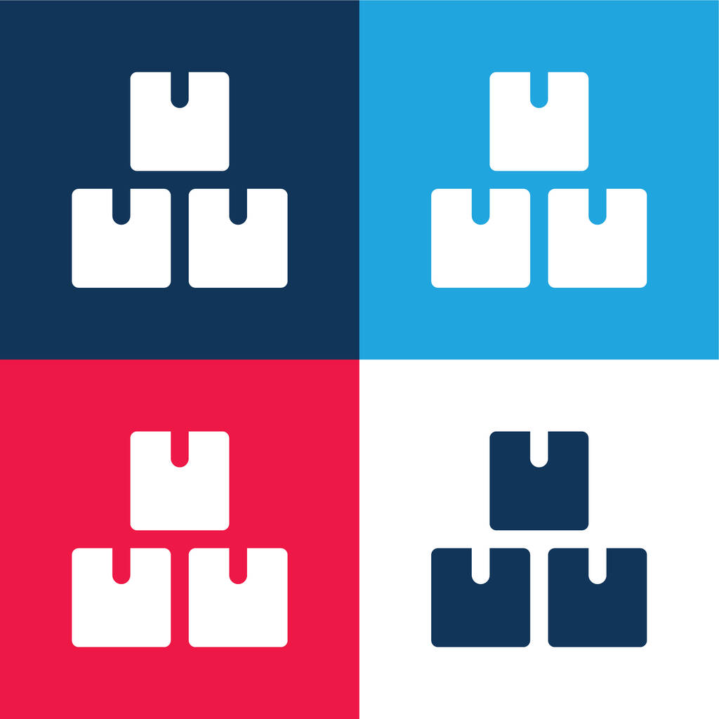 Коробки синий и красный четыре цвета минимальный набор значков - Вектор,изображение