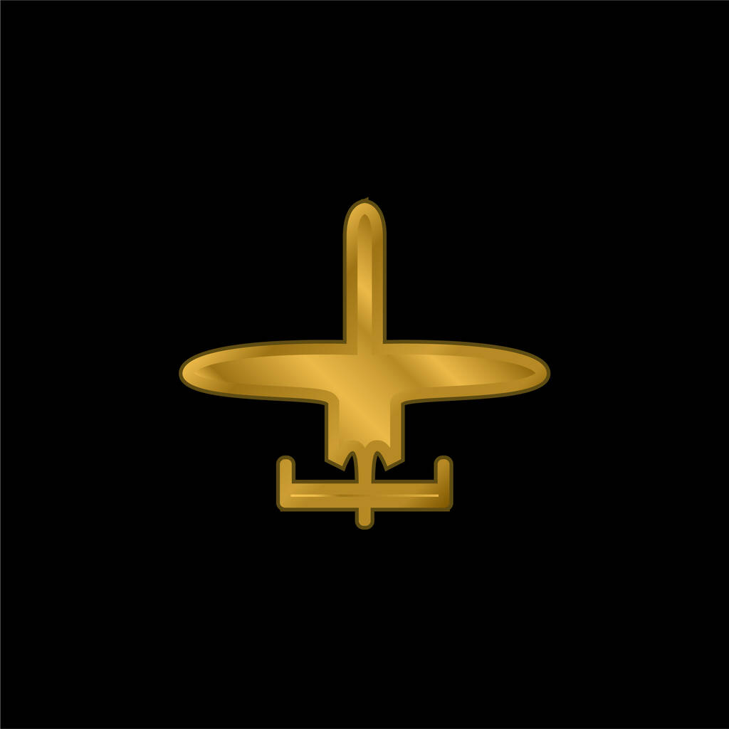 Airplane Of Small Size gold plated metalic icon or logo vector - Vector, Image