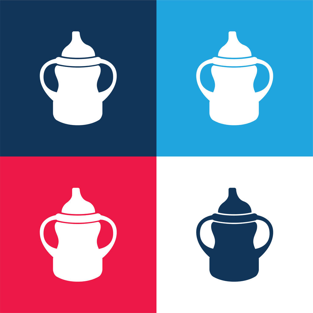 Variante de biberon avec poignée des deux côtés bleu et rouge ensemble d'icônes minimales de quatre couleurs - Vecteur, image