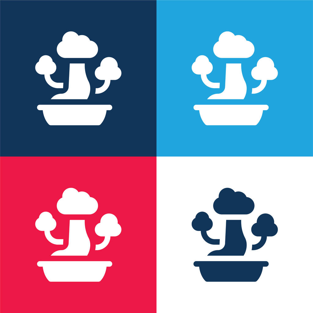 Bonsai blau und rot vier Farben minimales Symbol-Set - Vektor, Bild