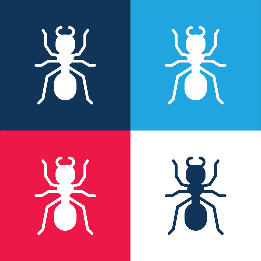 Karınca mavi ve kırmızı dört renk minimal simge kümesi - Vektör, Görsel