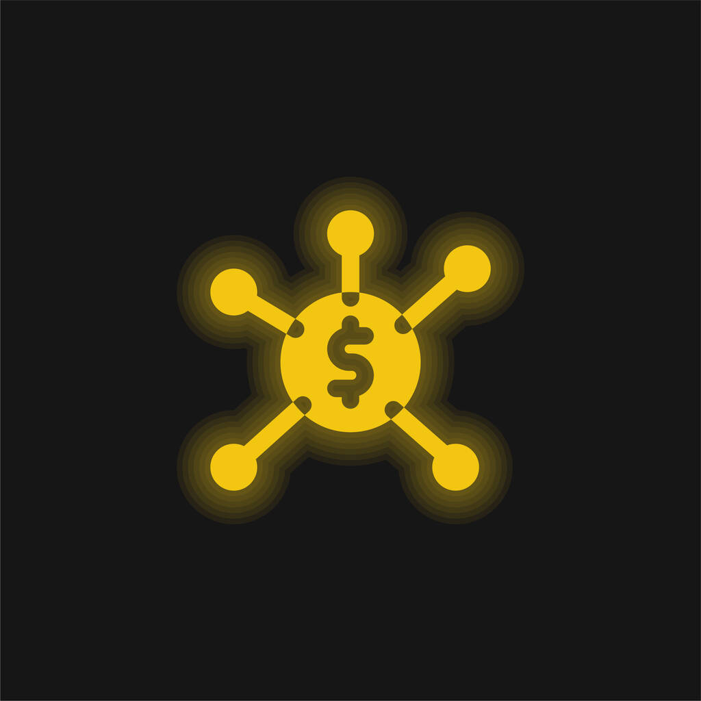 Τραπεζικό κίτρινο λαμπερό νέον εικονίδιο - Διάνυσμα, εικόνα