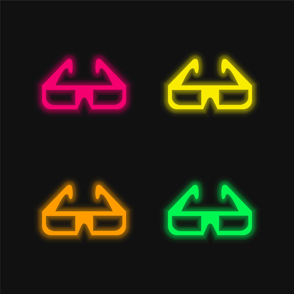 3D Glasses four color glowing neon vector icon - Vector, Image