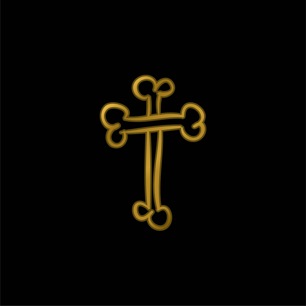 Bones Cross Religious Halloween Sign Esquema chapado en oro icono metálico o logo vector - Vector, imagen