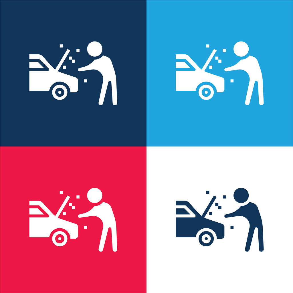 Breakdown blue and red four color minimal icon set - Vector, Image