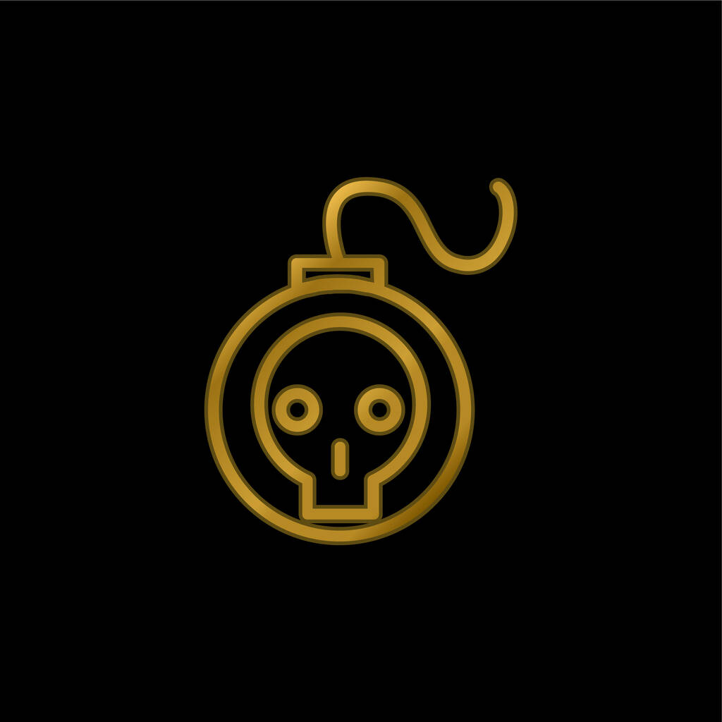 Bomb With Skull Outline gold plated metalic icon or logo vector - Vector, Image
