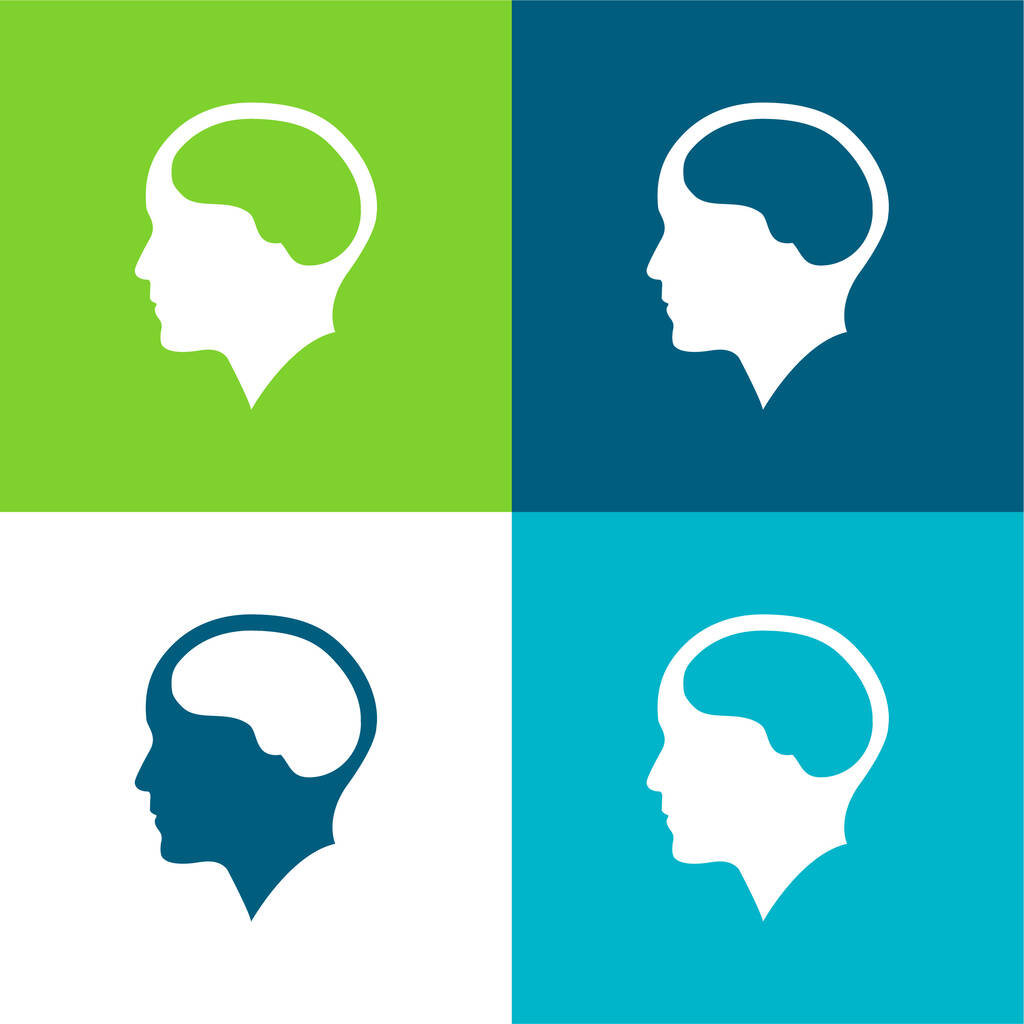 Cerebro dentro de la cabeza humana plana de cuatro colores icono mínimo conjunto - Vector, Imagen