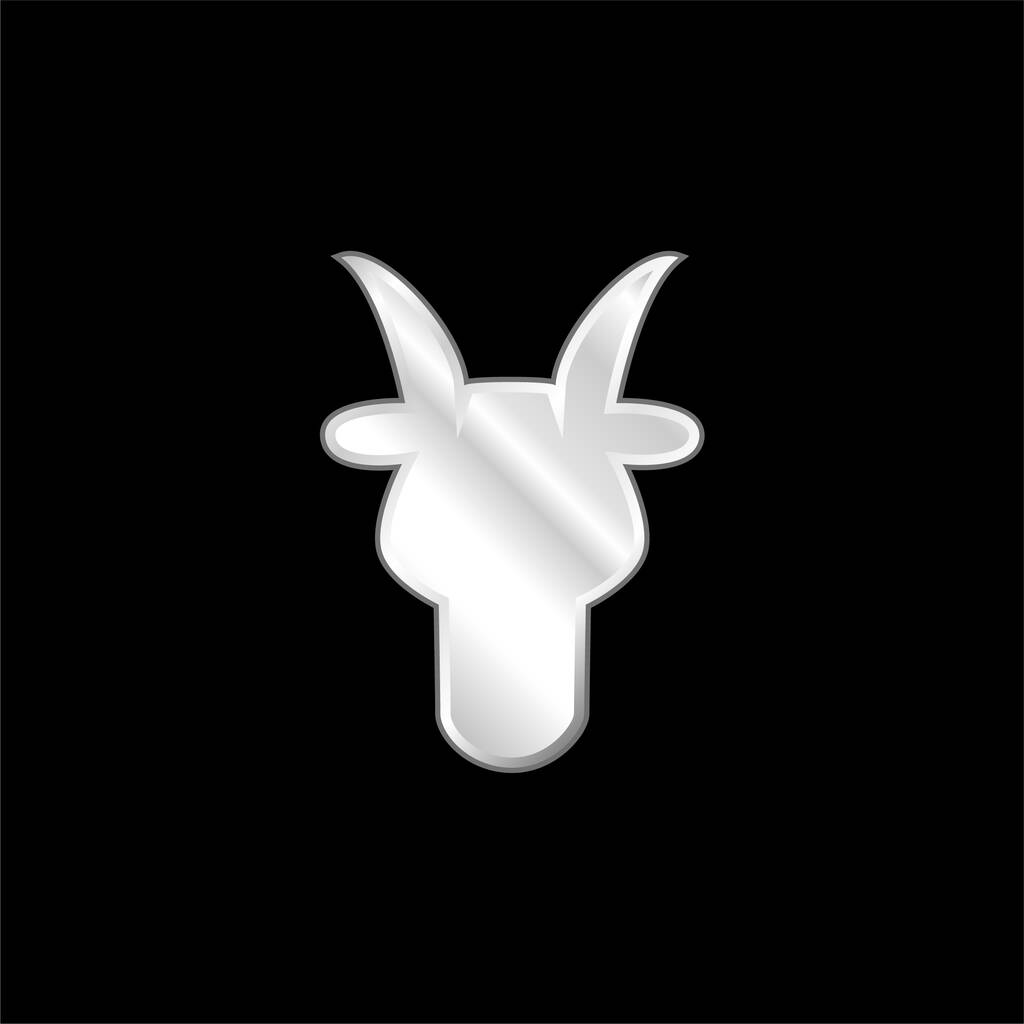 Aries Bull Head Forma frontal Símbolo plateado icono metálico - Vector, imagen