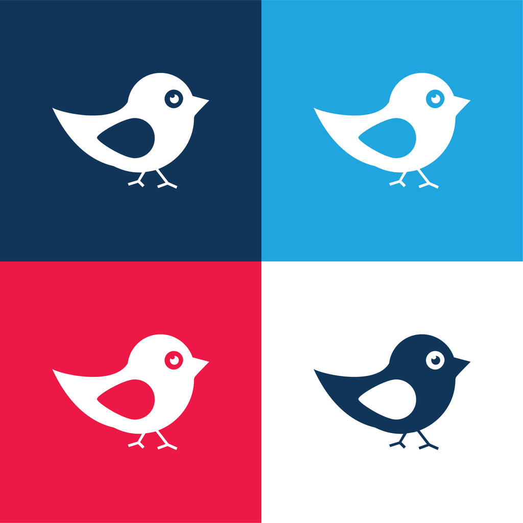 Bird Of Black And White Feathers blauw en rood vier kleuren minimale pictogram set - Vector, afbeelding
