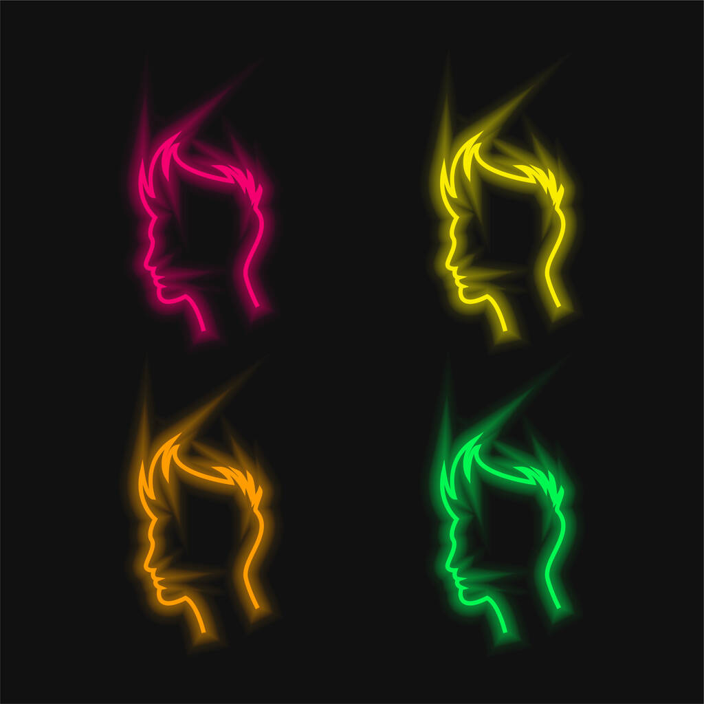 Junge Haare Umriss vier Farbe leuchtenden Neon-Vektor-Symbol - Vektor, Bild