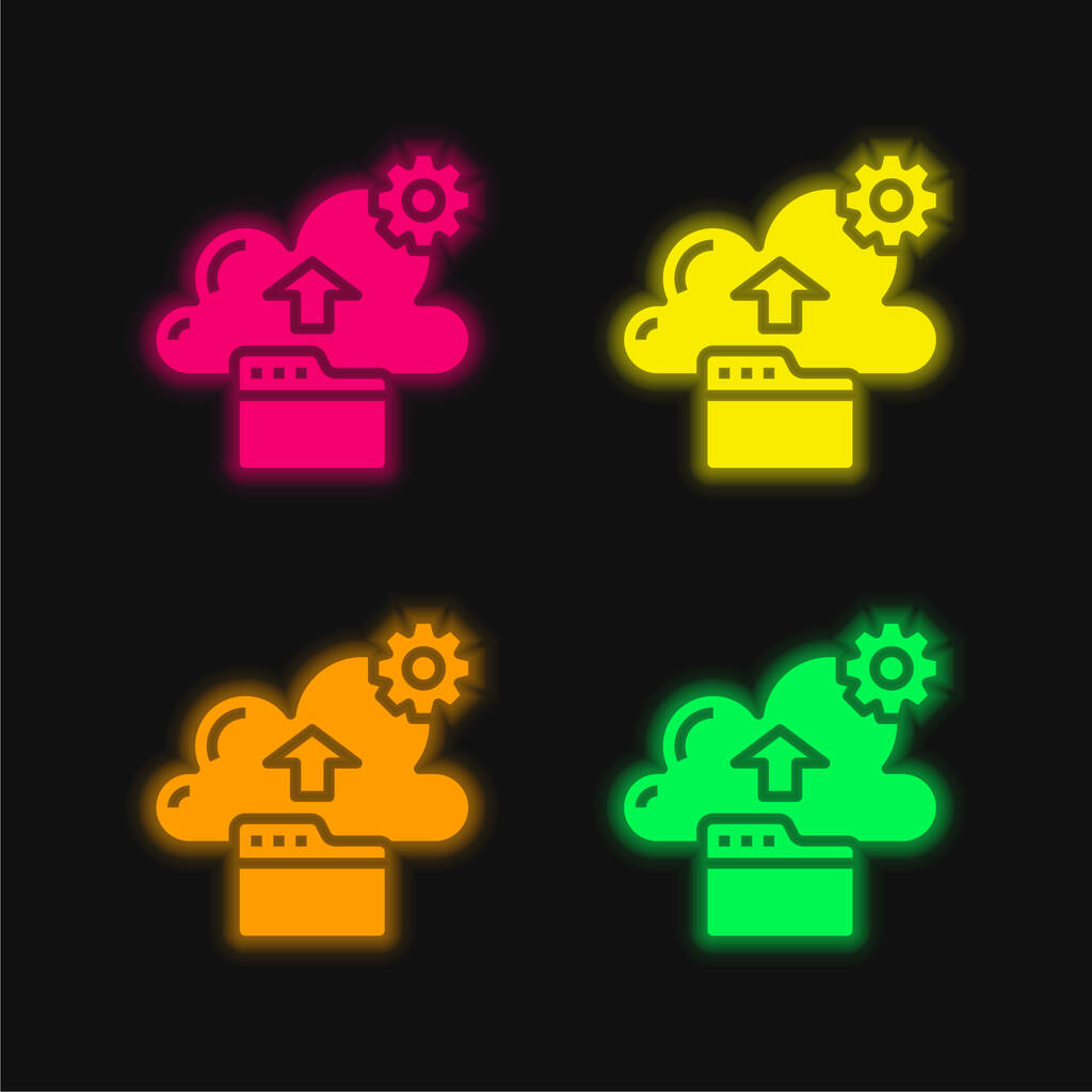 Δημιουργία αντιγράφων ασφαλείας τεσσάρων χρωμάτων λαμπερό εικονίδιο διάνυσμα νέον - Διάνυσμα, εικόνα