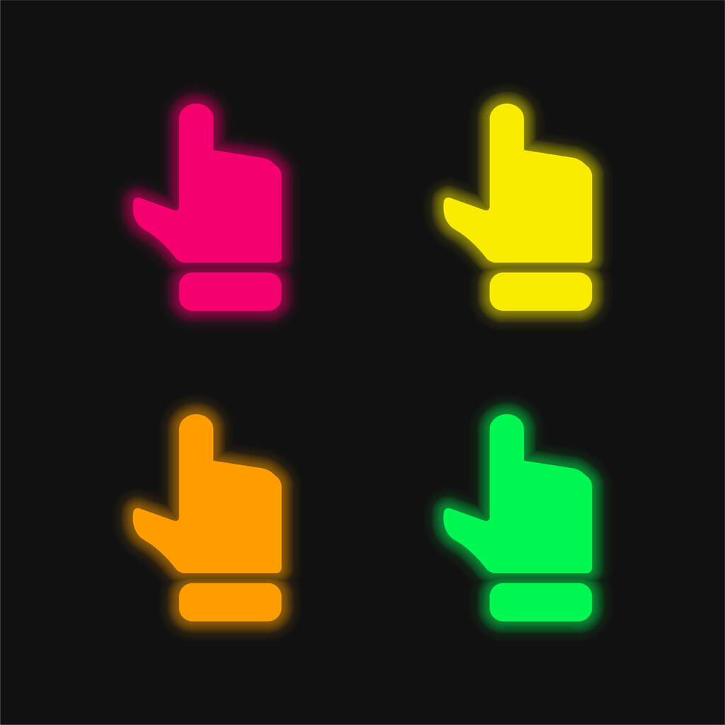 Μαύρο χέρι δάχτυλο δείχνοντας προς τα πάνω τέσσερις χρώμα λαμπερό νέον διάνυσμα εικονίδιο - Διάνυσμα, εικόνα