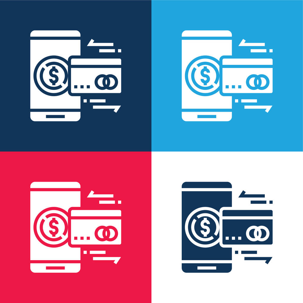 Account blue and red four color minimal icon set - Vector, Image
