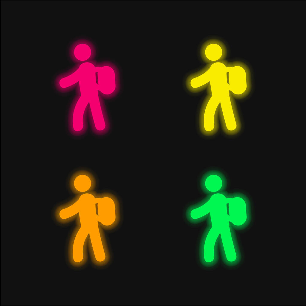 Sırt çantalı dört renkli parlayan neon vektör simgesi - Vektör, Görsel