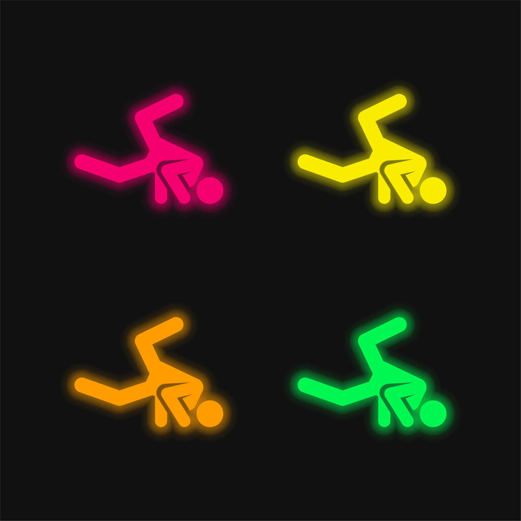Breakdance four color glowing neon vector icon - Vector, Image