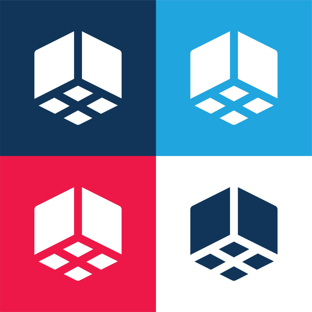 3D cubo azul y rojo de cuatro colores mínimo icono conjunto - Vector, imagen