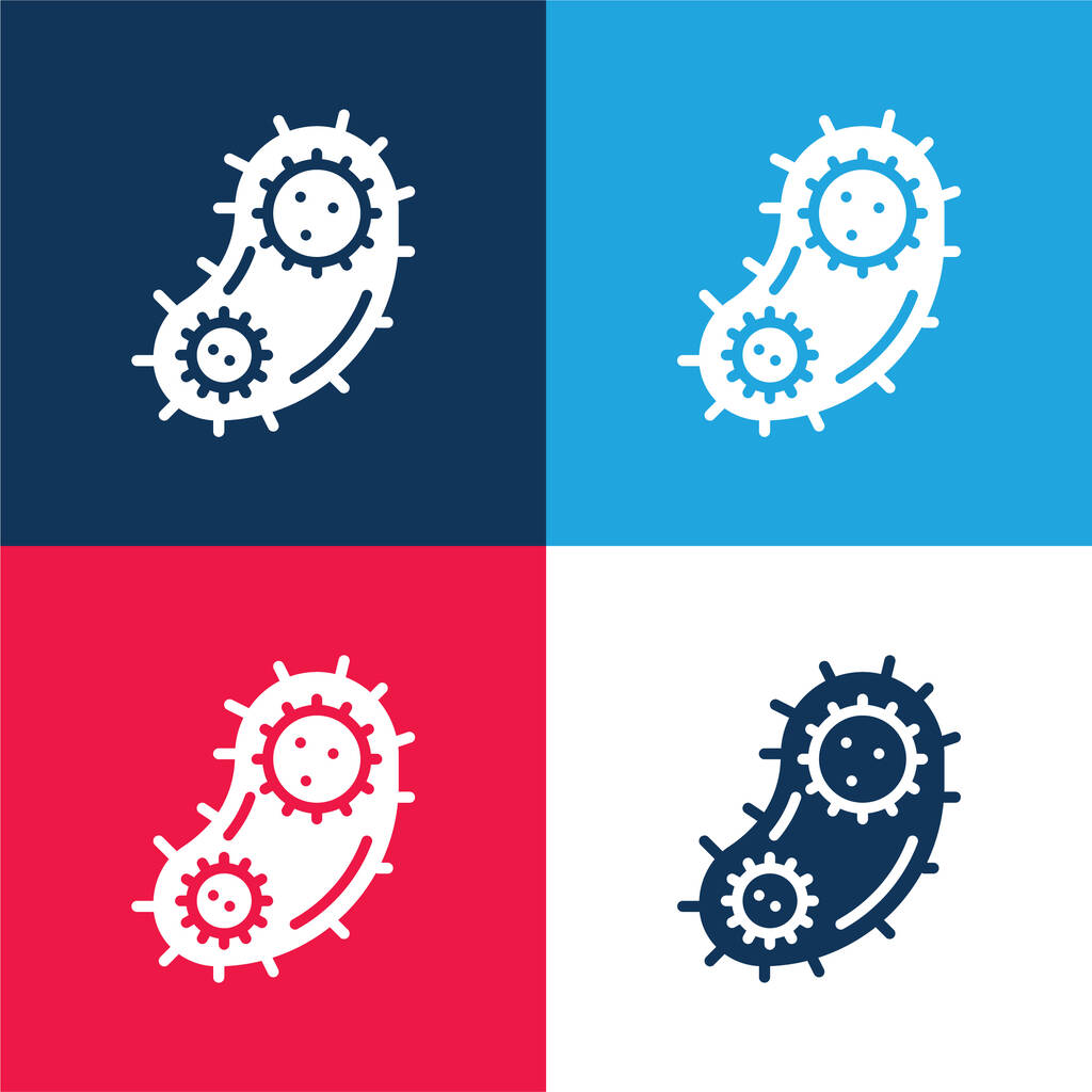 Bakterie modré a červené čtyři barvy minimální ikona nastavena - Vektor, obrázek