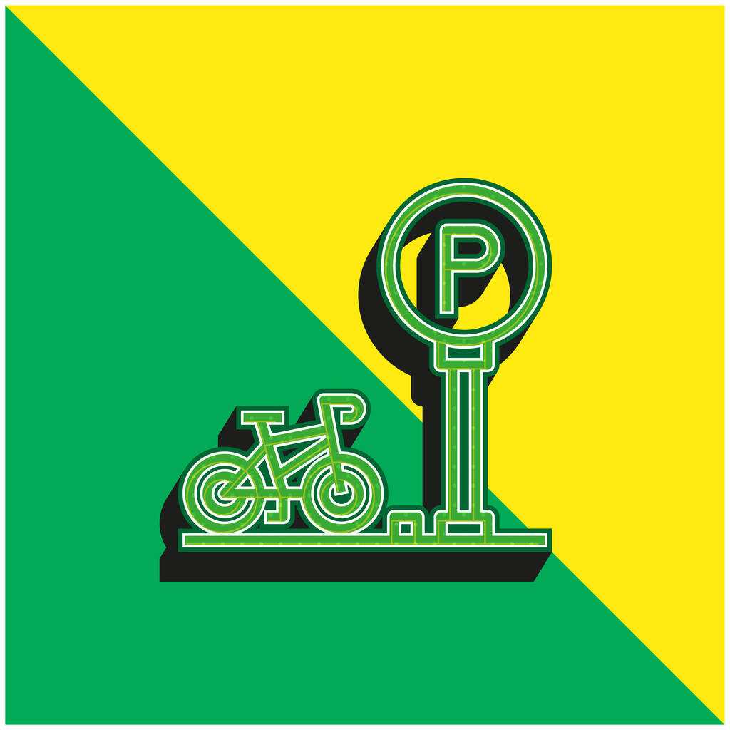 自転車駐車場緑と黄色のモダンな3Dベクトルアイコンのロゴ - ベクター画像
