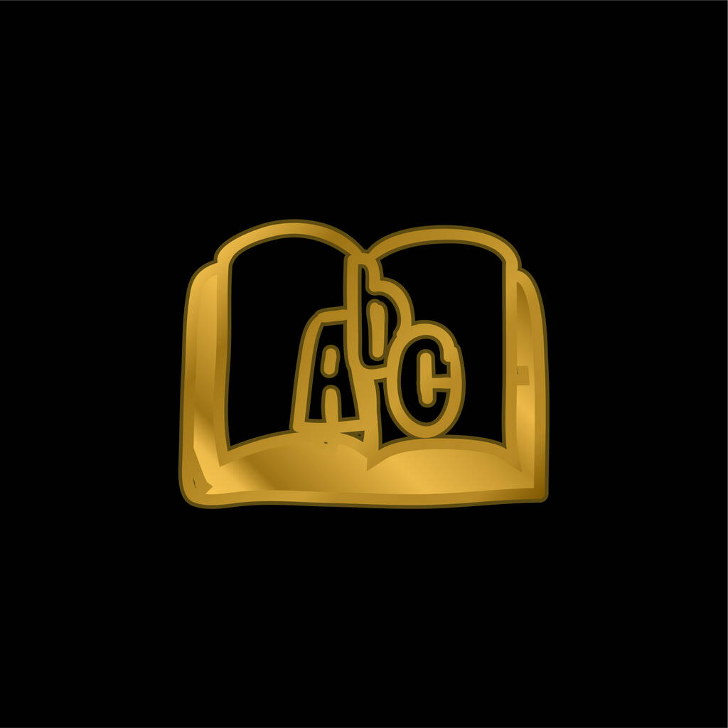 Libro de Abc chapado en oro icono metálico o logo vector - Vector, imagen