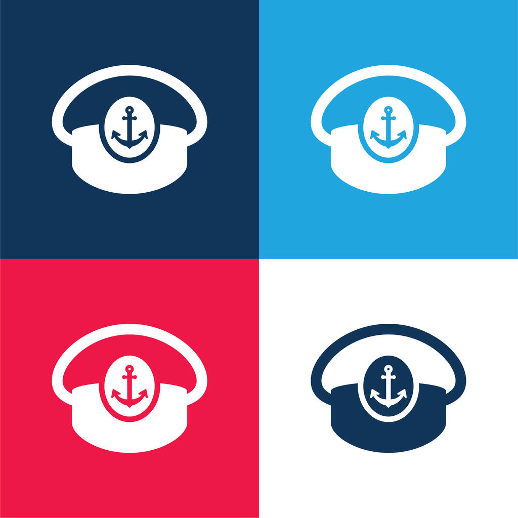 Boat Captain Hat blue and red four color minimal icon set - Vector, Image