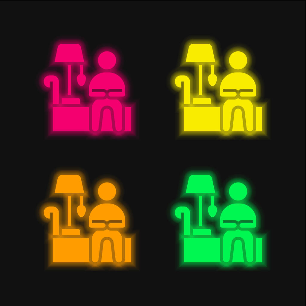 Slaapkamer vier kleuren gloeiende neon vector icoon - Vector, afbeelding