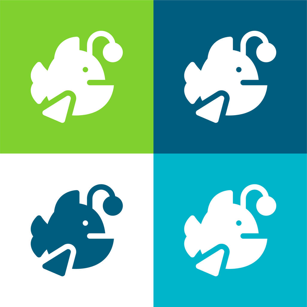 Anglerfish Ensemble d'icônes minimal plat quatre couleurs - Vecteur, image