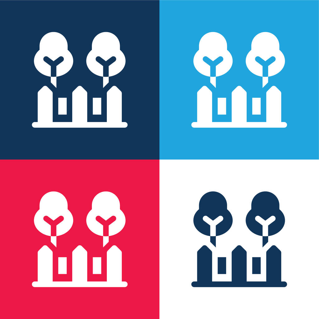 Backyard blue and red four color minimal icon set - Vector, Image