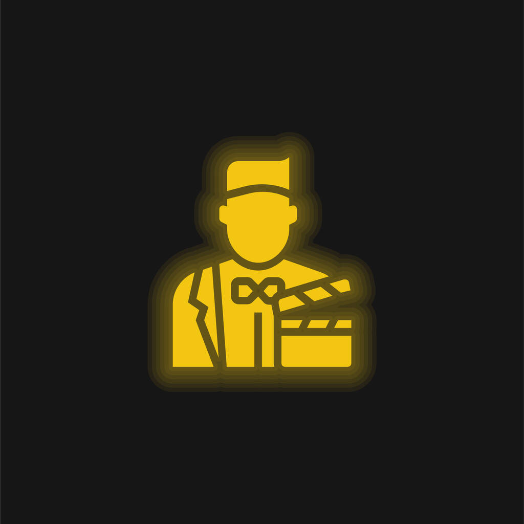 Acteur geel gloeiend neon pictogram - Vector, afbeelding