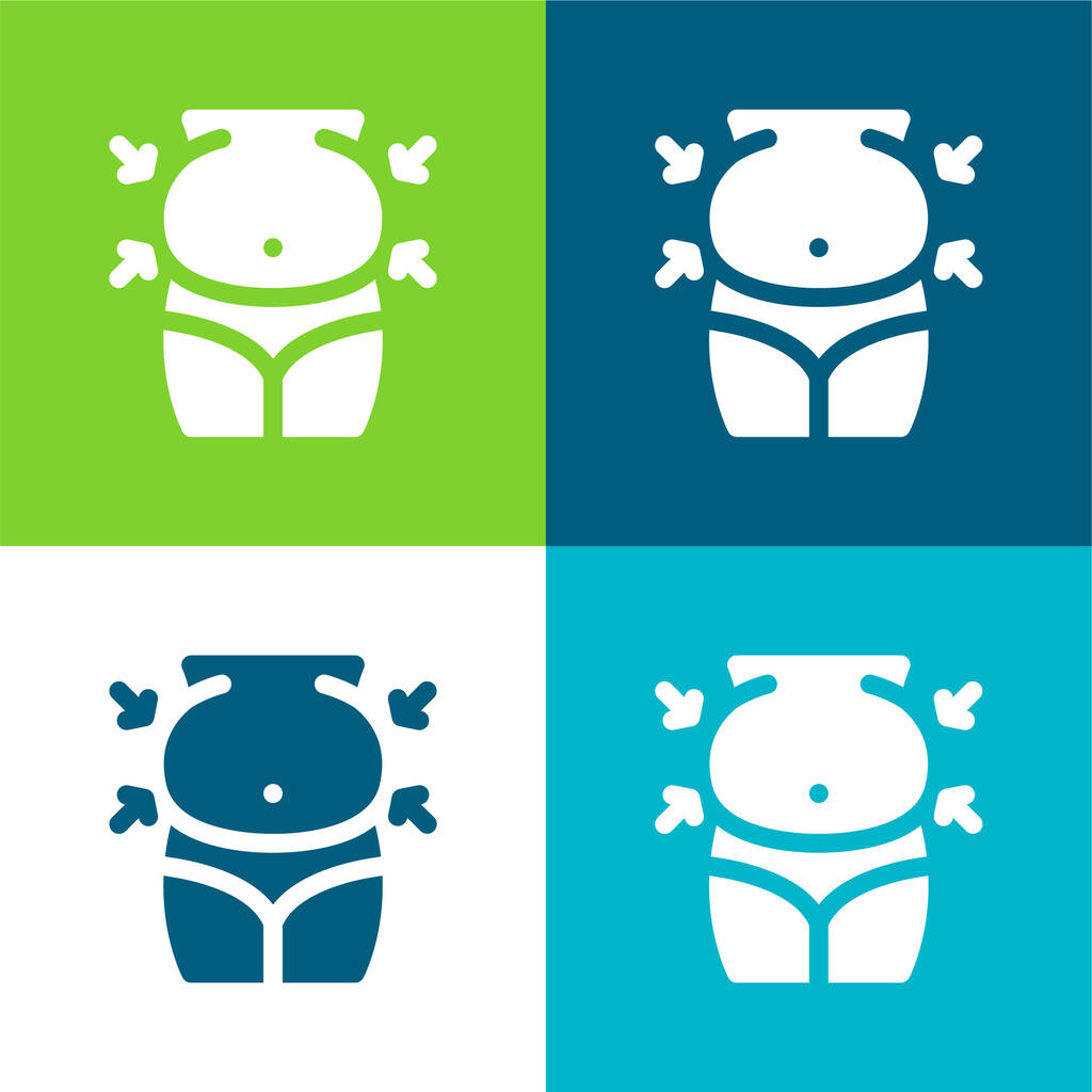 Belly Flat conjunto de iconos mínimos de cuatro colores - Vector, Imagen
