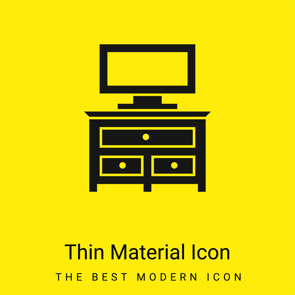 Muebles del cajón del dormitorio con el icono de material amarillo brillante mínimo del monitor de la TV - Vector, Imagen