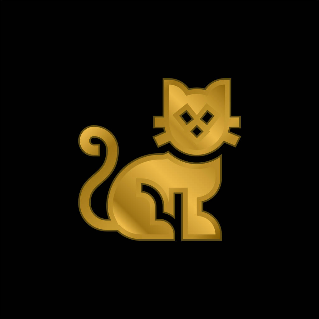 Black Cat gold plated metalic icon or logo vector - Vector, Image