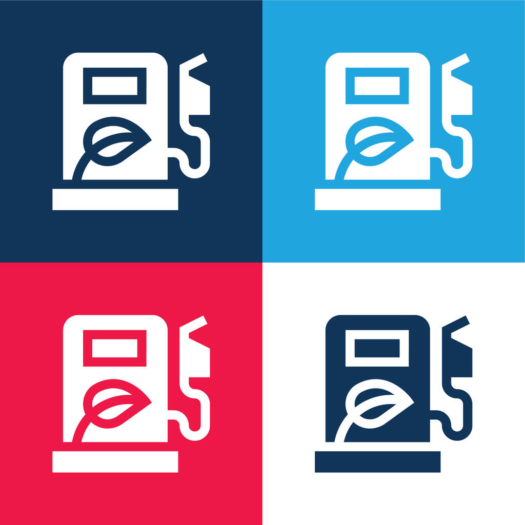 Conjunto de iconos mínimo de cuatro colores azul y rojo biocombustible - Vector, imagen
