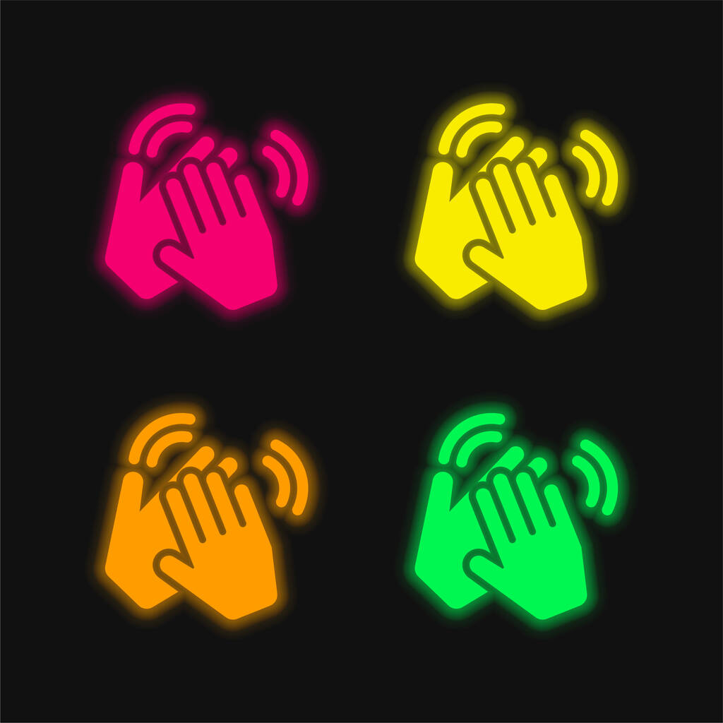 Aplausos quatro cores brilhante neon vetor ícone - Vetor, Imagem