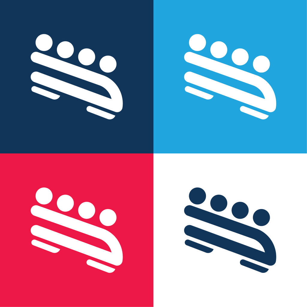Bobsled blue and red four color minimal icon set - Vector, Image