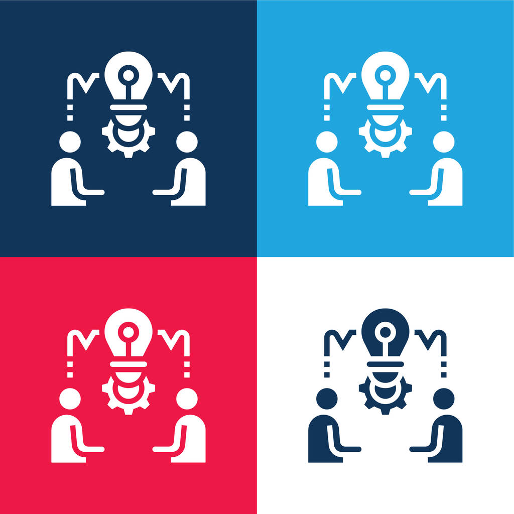 Brainstorming bleu et rouge quatre couleurs minimum jeu d'icônes - Vecteur, image