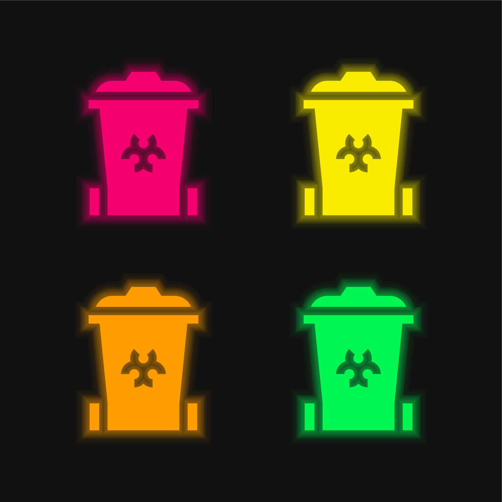 Biomedizinische Abfälle vier Farben leuchtenden Neon-Vektor-Symbol - Vektor, Bild