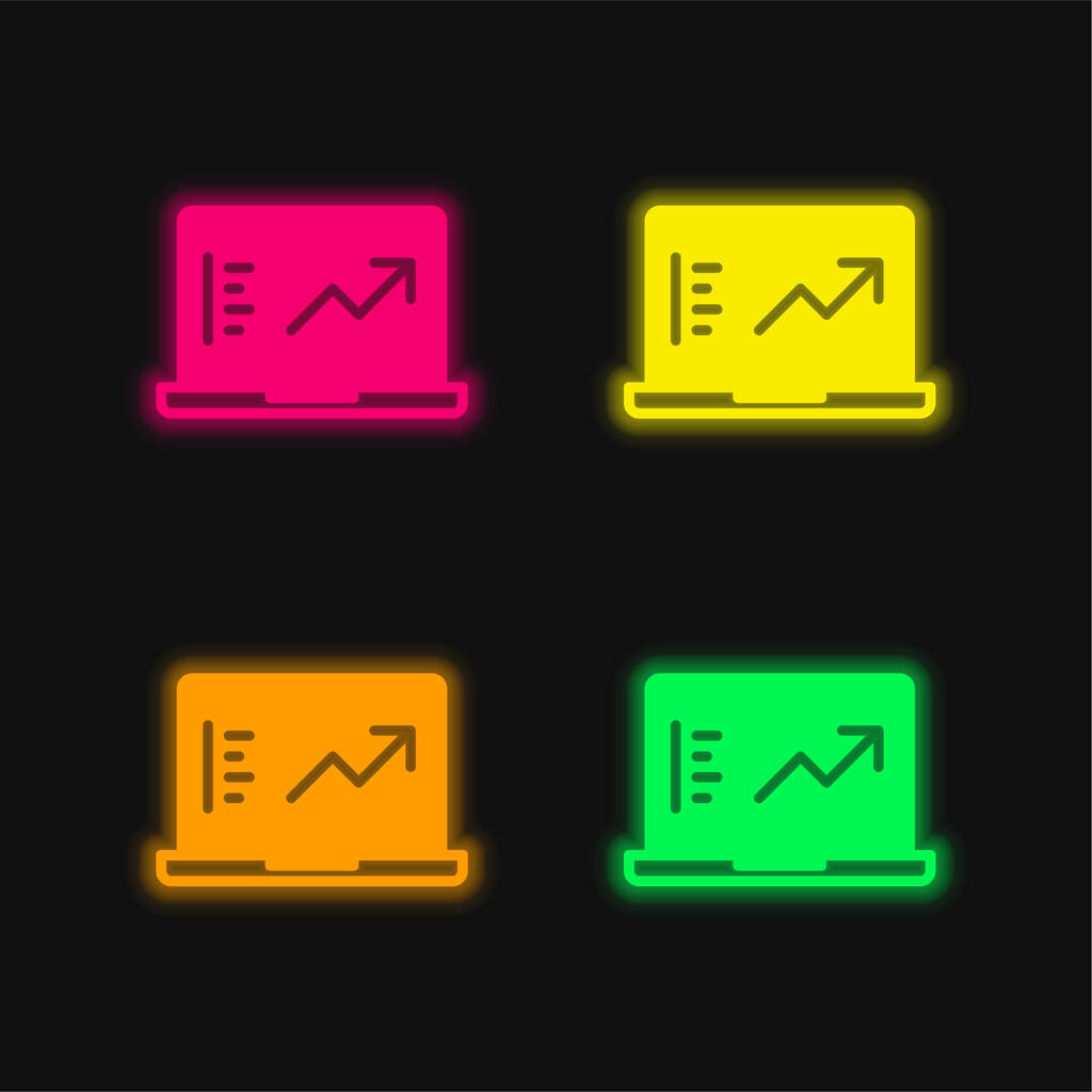 Analytics vier Farben leuchtenden Neon-Vektor-Symbol - Vektor, Bild