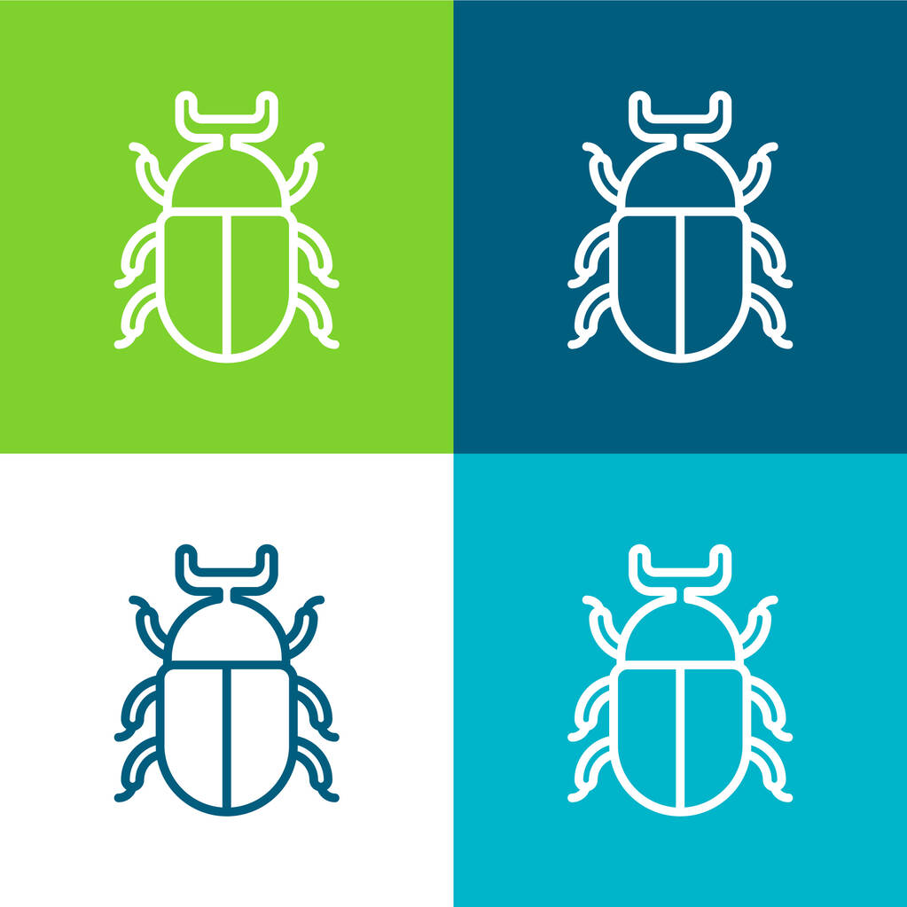 Beetle Επίπεδη τεσσάρων χρωμάτων ελάχιστη σύνολο εικονιδίων - Διάνυσμα, εικόνα