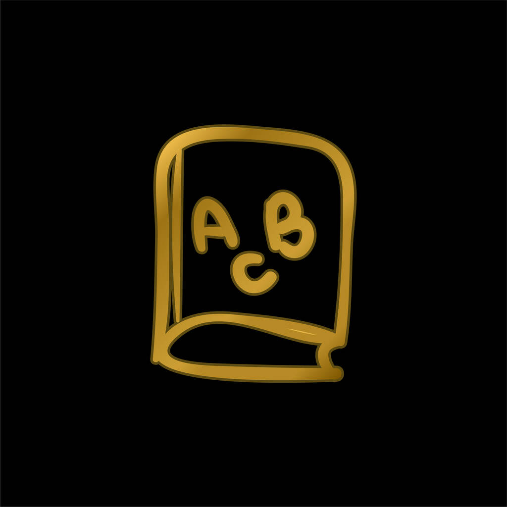 Libro educativo ABC dibujado a mano juguete chapado en oro icono metálico o logo vector - Vector, Imagen