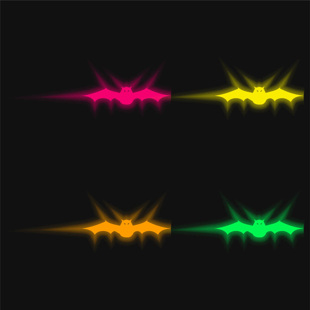 Fledermaus mit verlängerten Flügeln In der Frontalansicht vier Farben leuchtenden Neon-Vektor-Symbol - Vektor, Bild